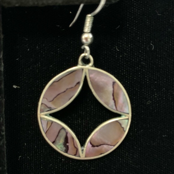 Vintage Mexican Sterling Silver Abalone Shell Dangling Earrings - Picture 1 of 5